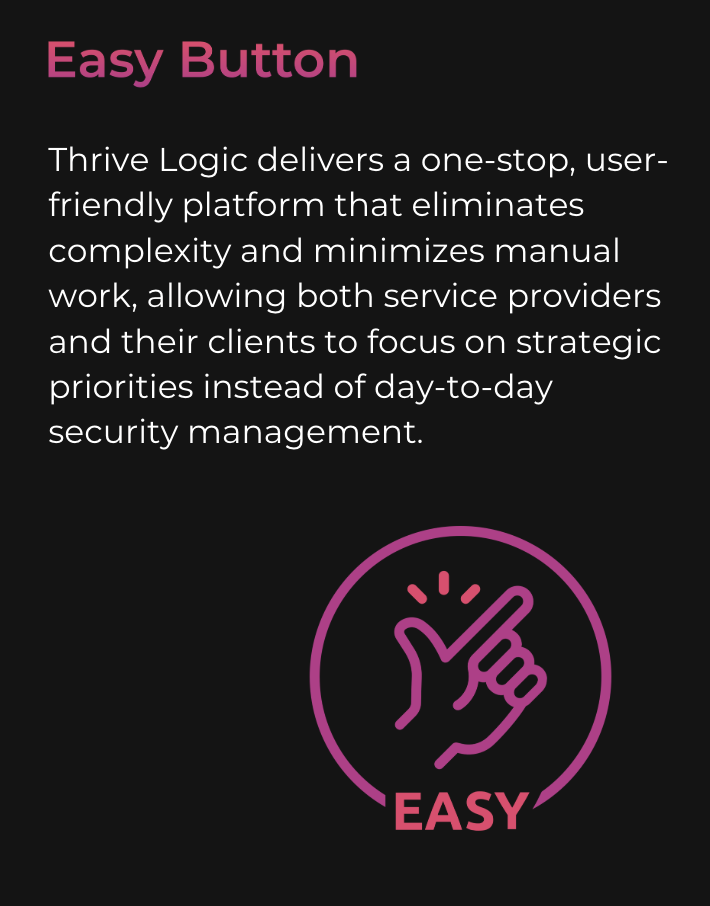 Description of Thrive Logic's brand pillar as the "easy button" for enterprise security.
